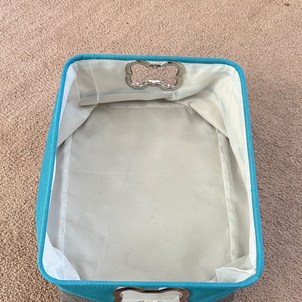 Turquoise and Gray Fabric Storage Bin for pet toys. Dog bone handles. - Picture 7 of 7